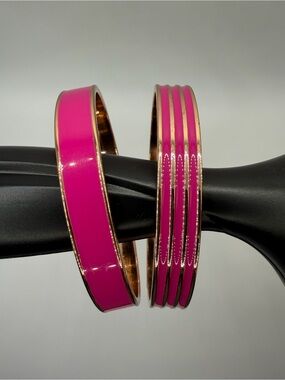 Oscar de la Renta ‘Extraordinary’ Hot Pink & Gold Enamel Bangle Bracelet Set